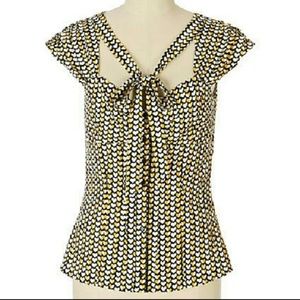 Odille Yellow Heart Button Up Blouse 100% Silk